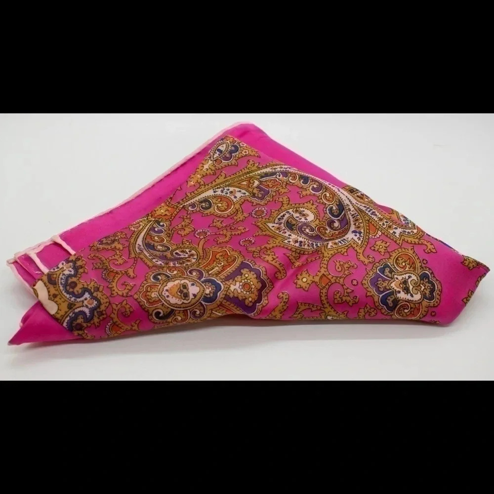 Rare Hand Rolled Vintage Acetate Scarf Floral Pink 20x28 Inch